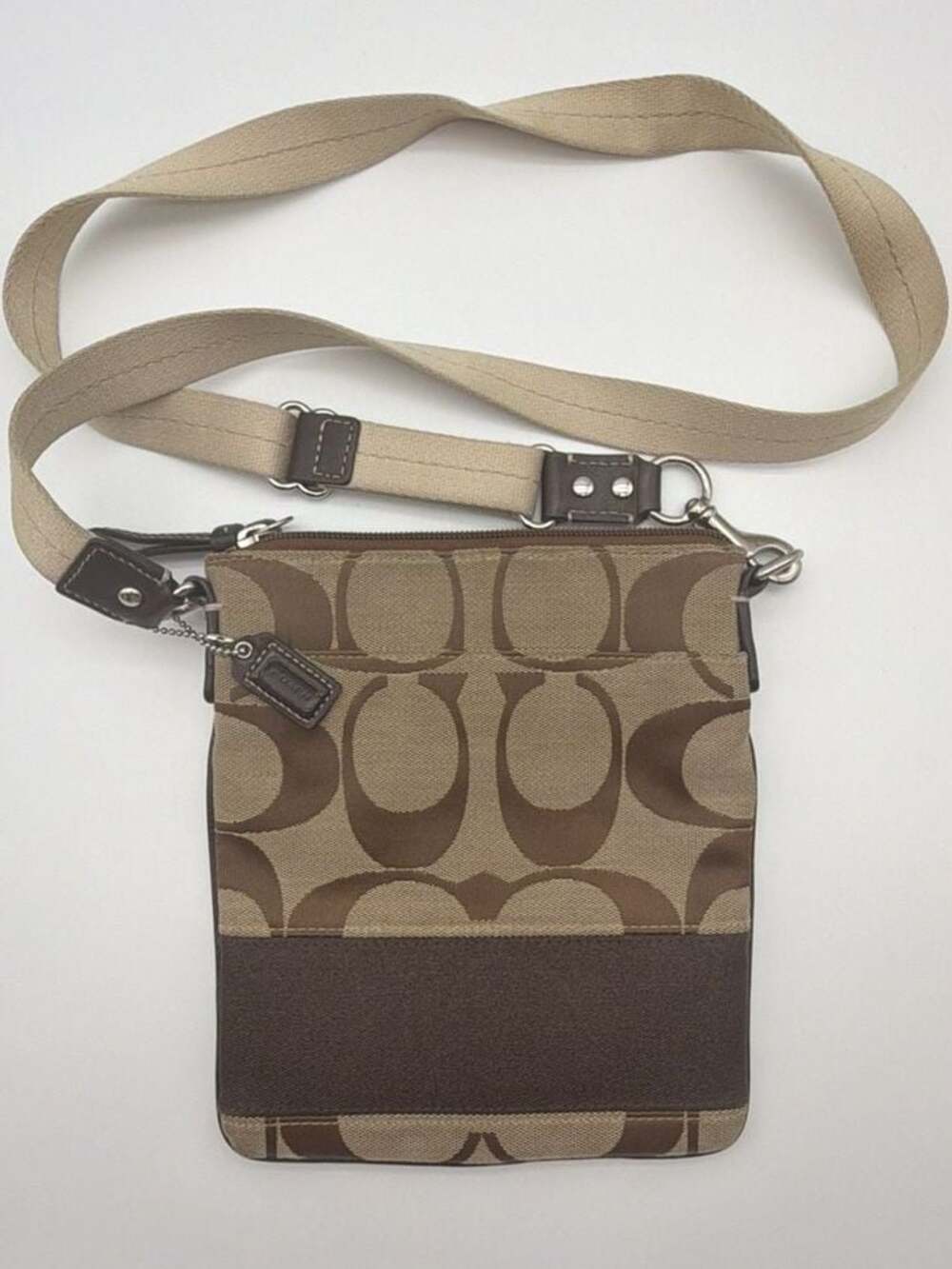 Coach Signature Canvas and Leather Trim Crossbody Messenger Bag